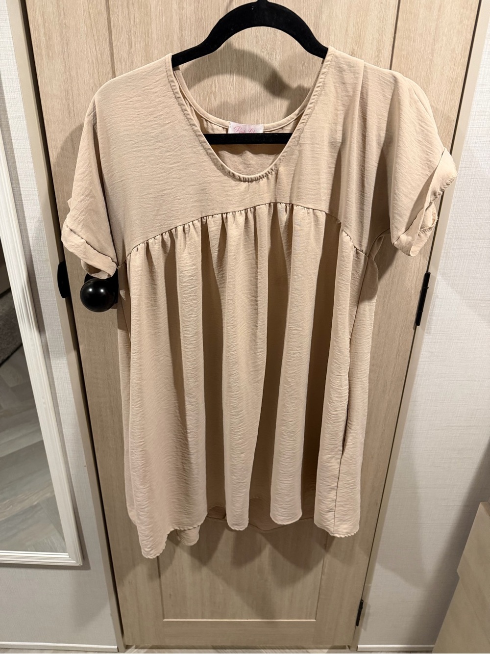 Pink Lily Beige Short Sleeve Babydoll Tunic